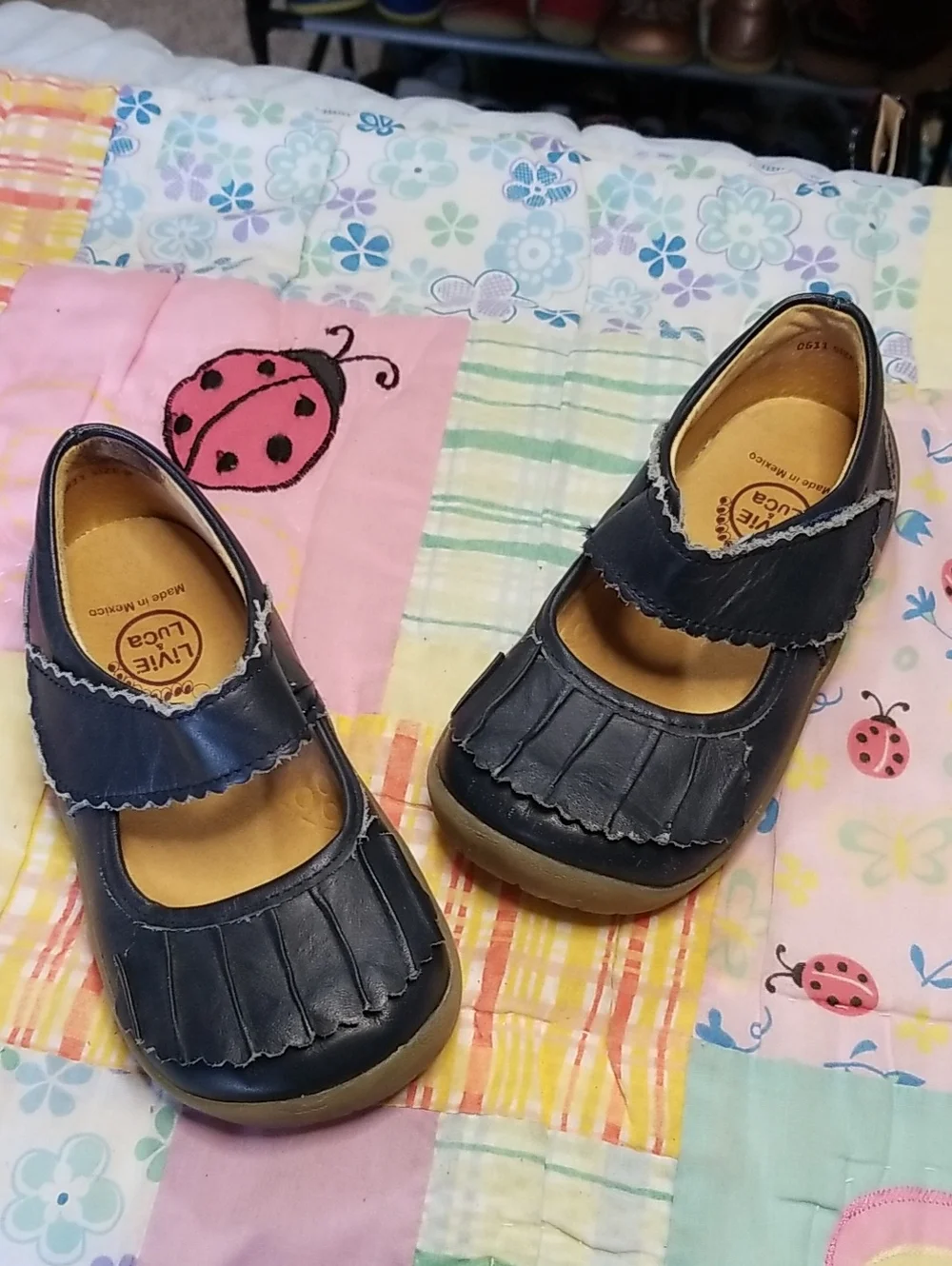 Livie & Luca Navy Blue Leather Mary Jane with Fringe Strap Size 9 OG Ruche (Arc)